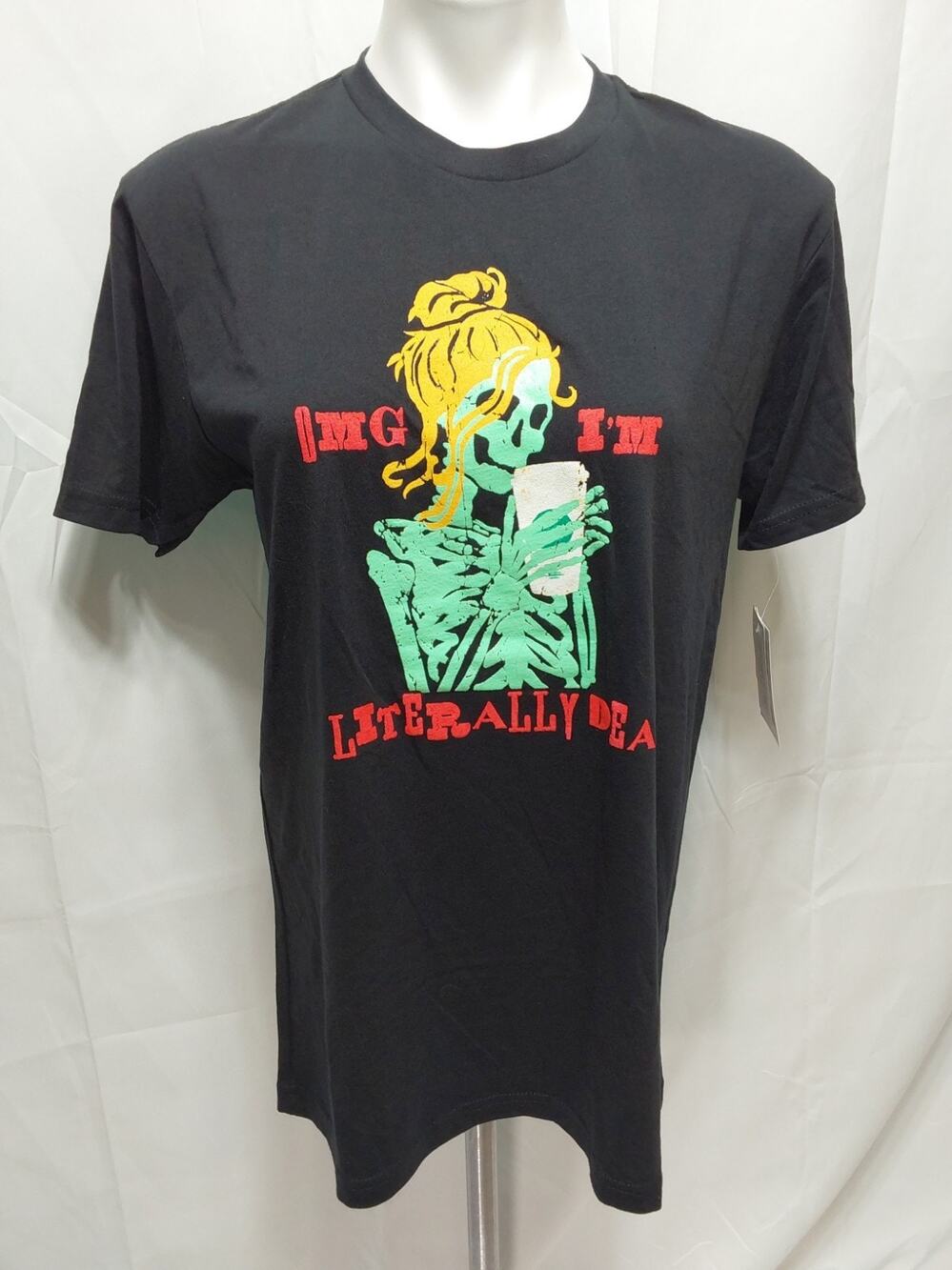 LuLaRoe Rocker T Medium Black "OMG I'm Literally Dead" T-Shirt #L224 - Picture 1 of 6